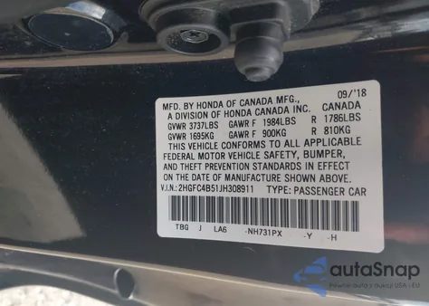 2018 Honda Civic Lx from USA, damaged, VIN 2HGFC4B51JH308911